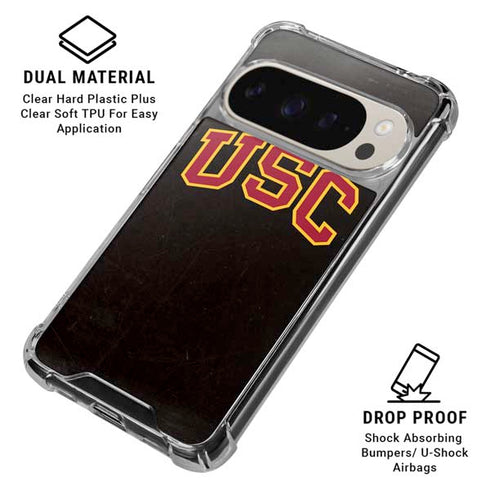 University of Southern California USC Logo Black Distressed Pixel 9/9 Pro Clear Case
